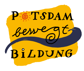 Das Logo des Bildungsvereins zeigt den Schriftzug Potsdam bewegt Bildung mit gelbem Hintergrund, einer blauen Welle und einer Sonne.